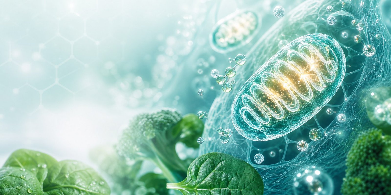 Abstract mitochondria and antioxidant particles representing alpha-lipoic acid and cellular energy